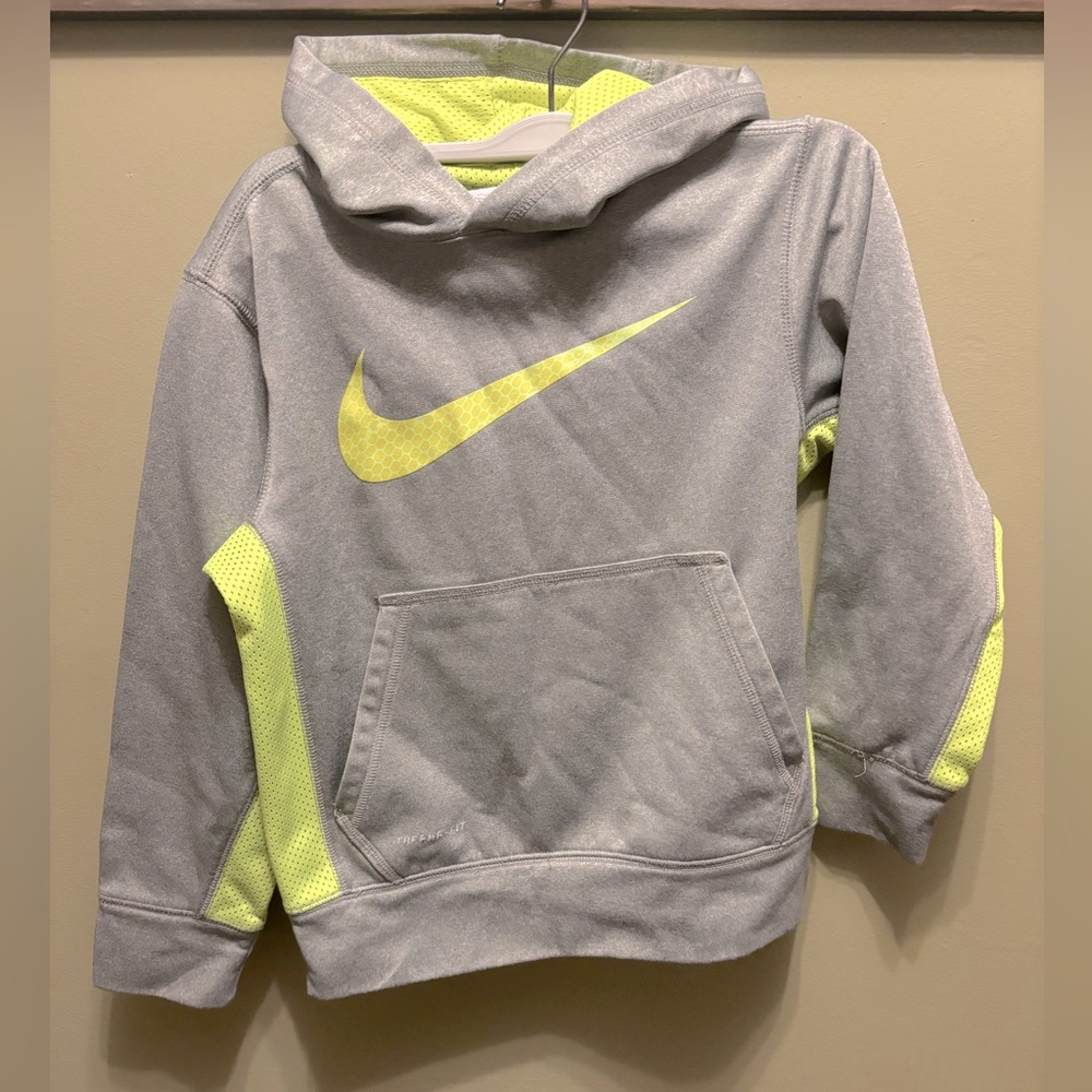 Nike Kids Gray and neon Yellow Hoodie, size small